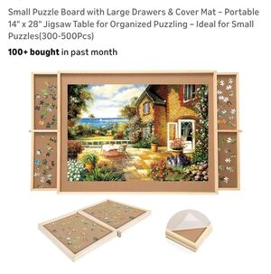Portable Wooden Jigsaw Puzzle Board with Sliding Drawers - Natural Wood